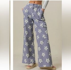 BiBi Women's Jeans in Purple with White Floral Pattern
